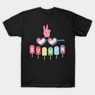 Hello Summer Vacation Ice Cream Popsicle Ice Lolly T-Shirt